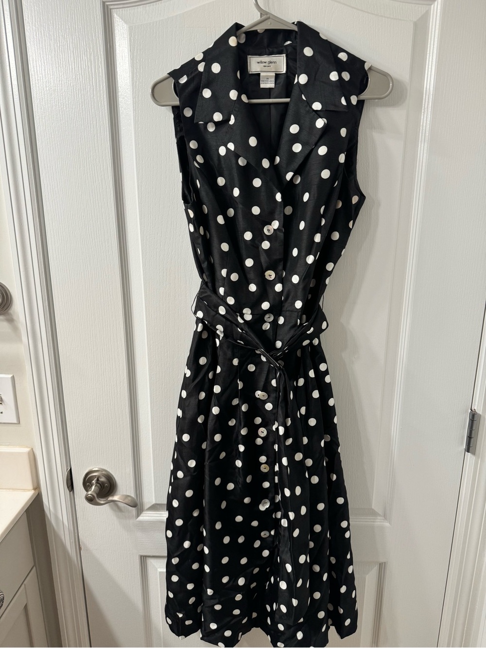 Vintage Black & White Polka Dot Dress with Removable Matching Belt - 14